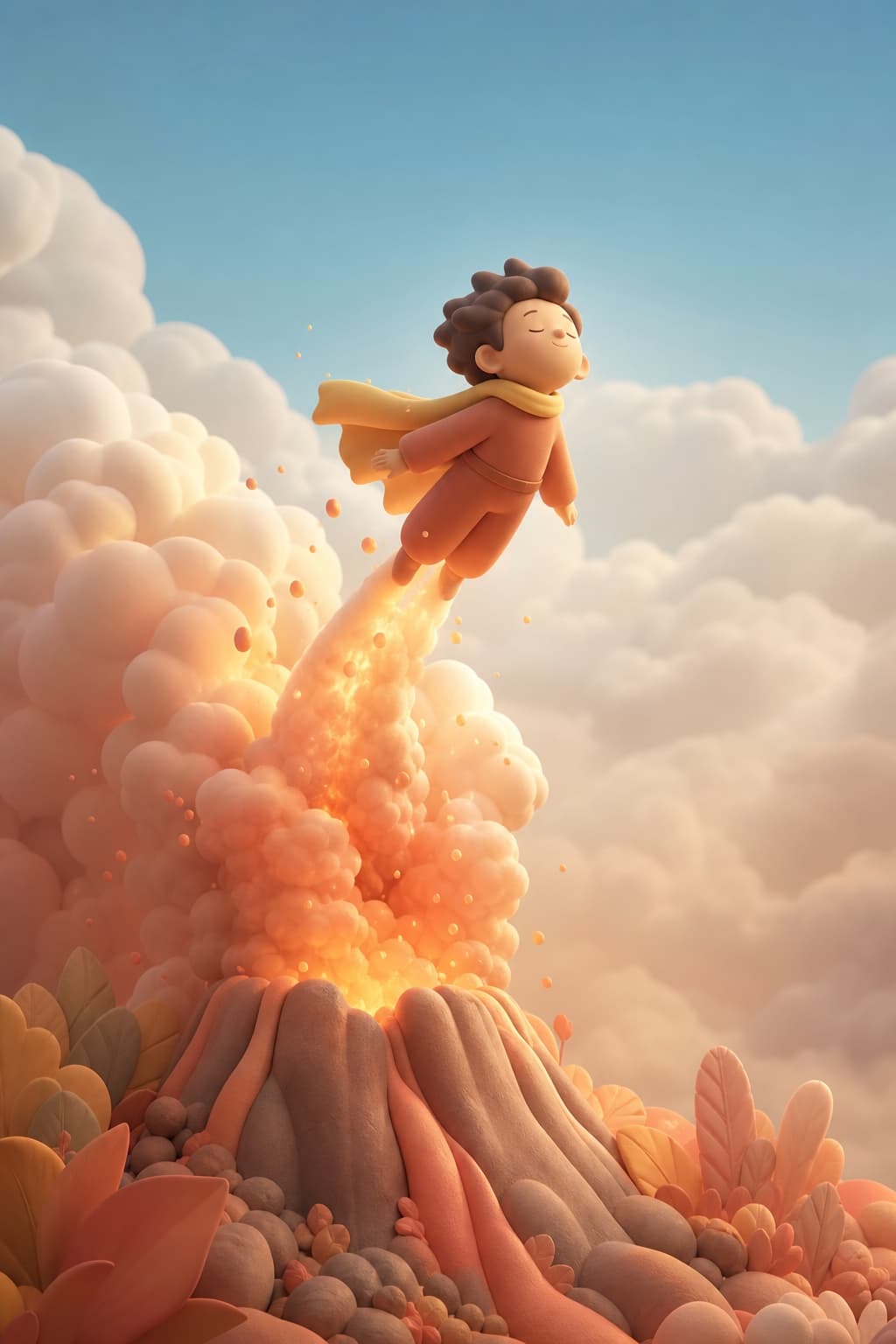 A dream of flight above an erupting volcano, seen again in Remsie.
